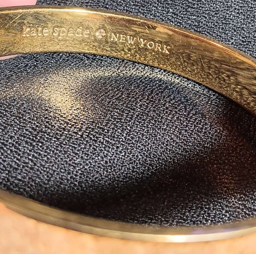 Kate Spade New York Cork Inlay Gold Tone Bangle Bracelet Fashion Jewelry KSNY - Picture 2 of 5